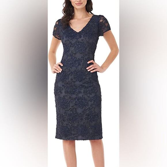 JS Collections Dresses & Skirts - JS Collection blue 3D soutache floral sheath cocktail dress size 4 wedding guest